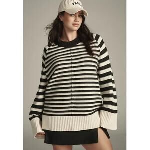 Maeve Anthropologie Womens Black Cream The Chandler Crew Neck Relaxed Sweater 3X